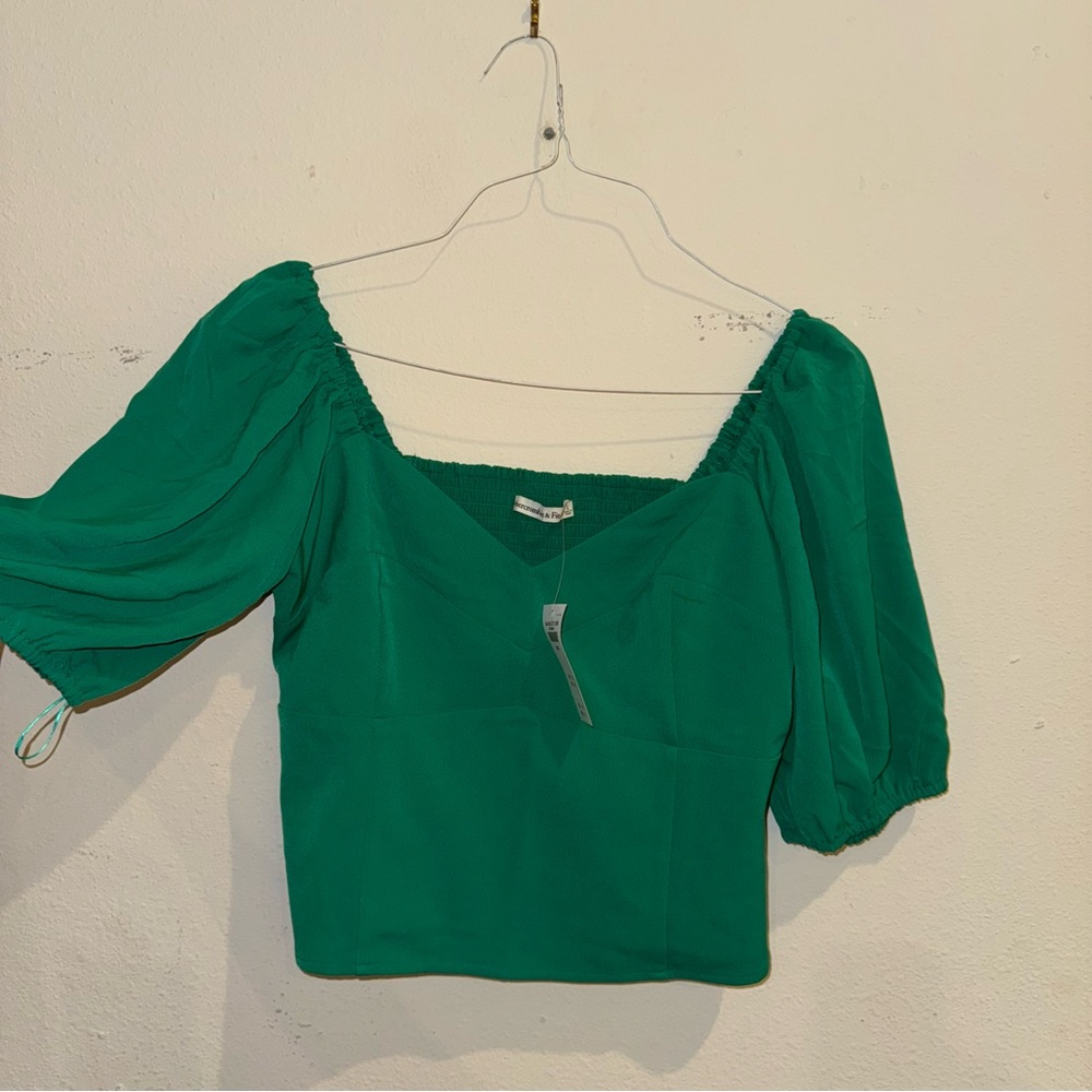 NWT | Abercrombie | Green | Puff Sleeve Corset Sweetheart Top